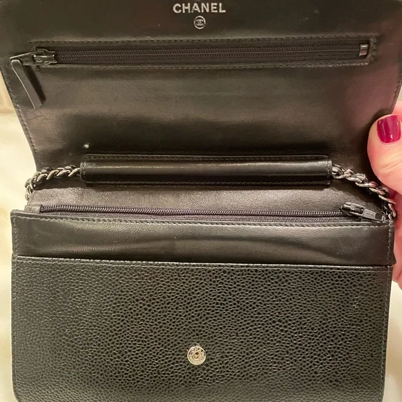 Chanel Black Pebbled Leather Wallet on a Chain - Picture 10 of 13